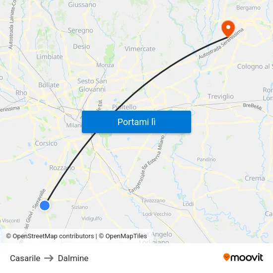 Casarile to Dalmine map