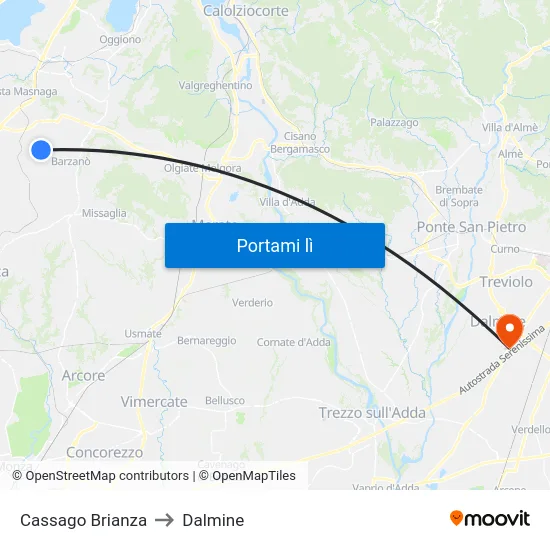 Cassago Brianza to Dalmine map