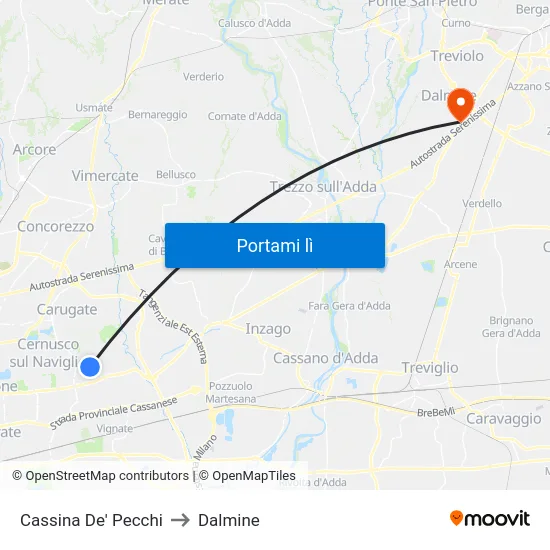 Cassina De' Pecchi to Dalmine map