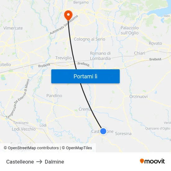 Castelleone to Dalmine map