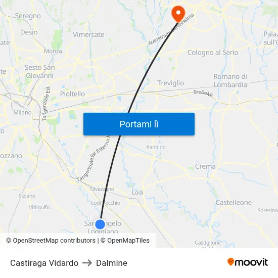 Castiraga Vidardo to Dalmine map