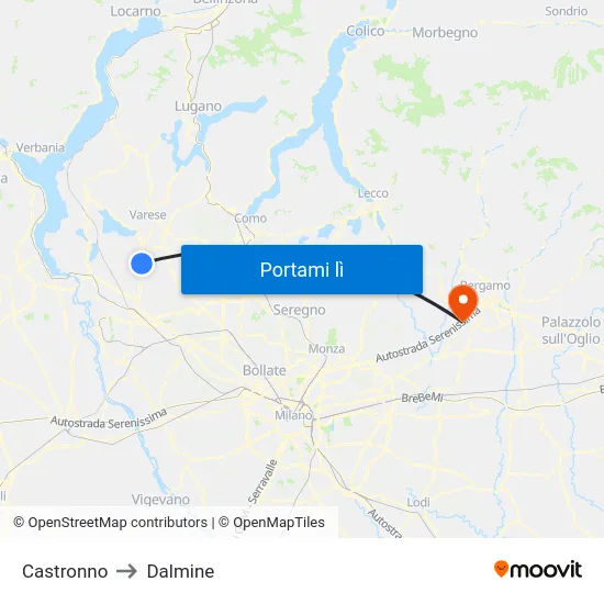 Castronno to Dalmine map