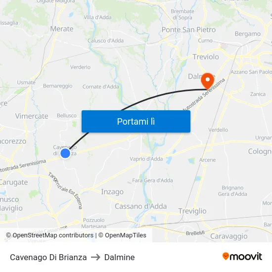 Cavenago Di Brianza to Dalmine map