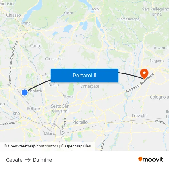 Cesate to Dalmine map