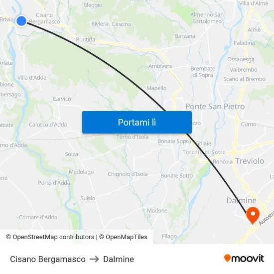 Cisano Bergamasco to Dalmine map