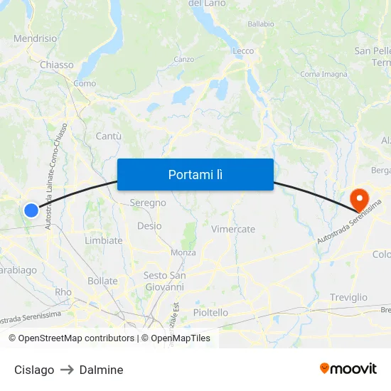 Cislago to Dalmine map