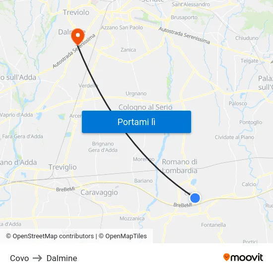 Covo to Dalmine map
