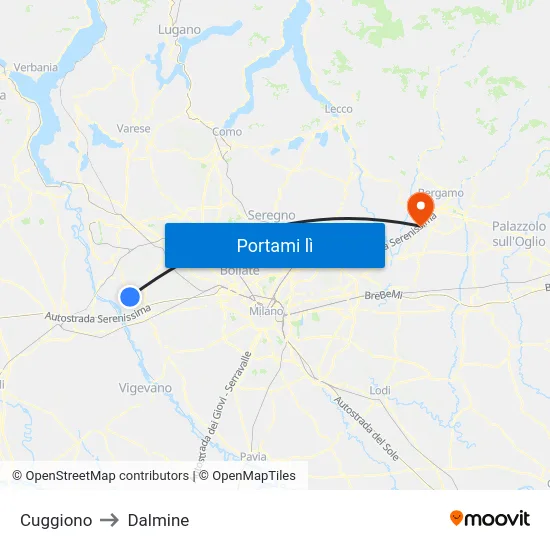 Cuggiono to Dalmine map