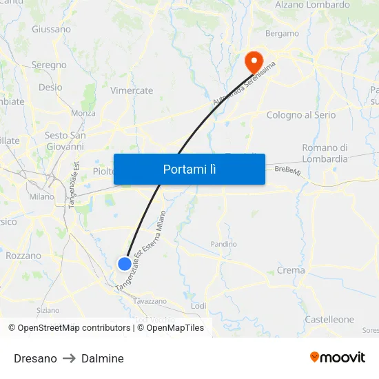 Dresano to Dalmine map