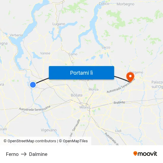 Ferno to Dalmine map