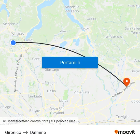 Gironico to Dalmine map