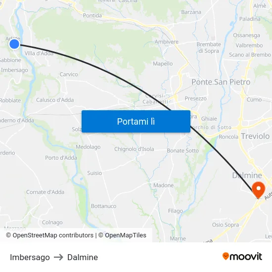 Imbersago to Dalmine map