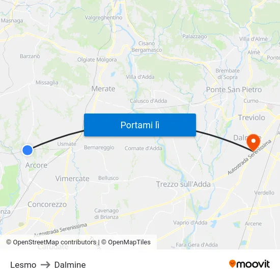 Lesmo to Dalmine map