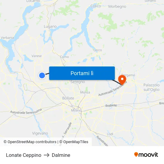 Lonate Ceppino to Dalmine map
