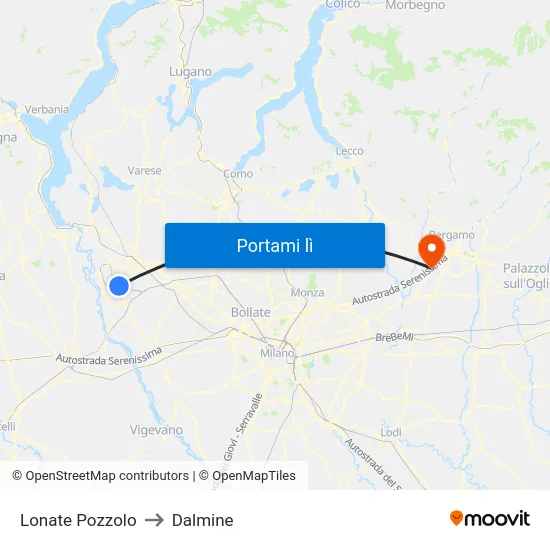 Lonate Pozzolo to Dalmine map