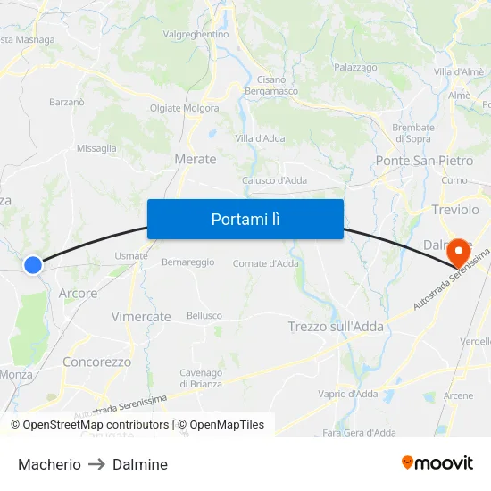Macherio to Dalmine map
