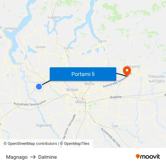 Magnago to Dalmine map