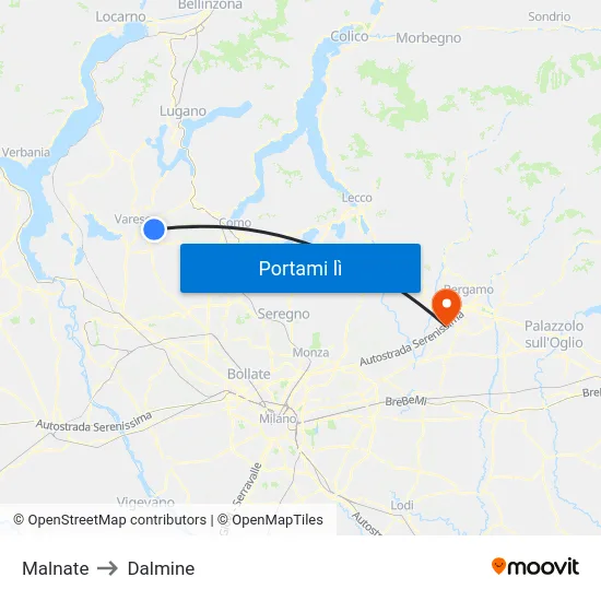 Malnate to Dalmine map
