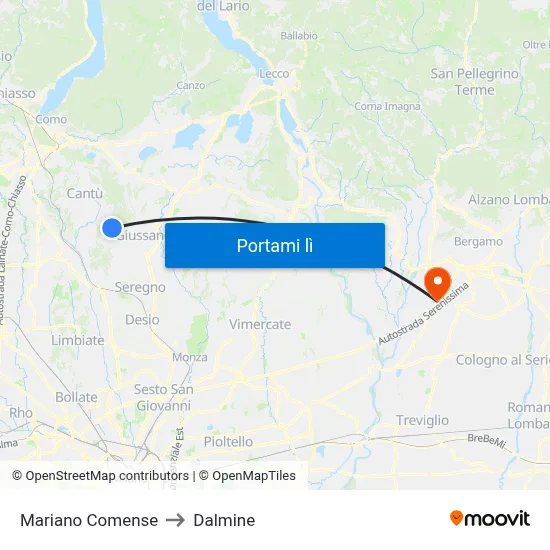 Mariano Comense to Dalmine map