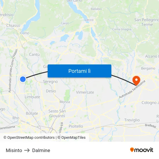 Misinto to Dalmine map