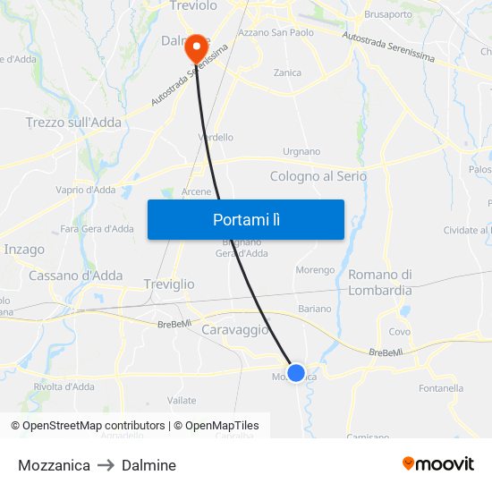 Mozzanica to Dalmine map