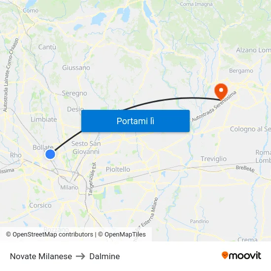 Novate Milanese to Dalmine map