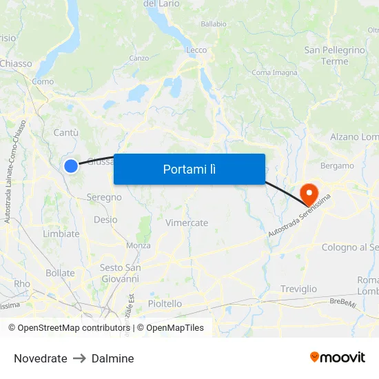 Novedrate to Dalmine map