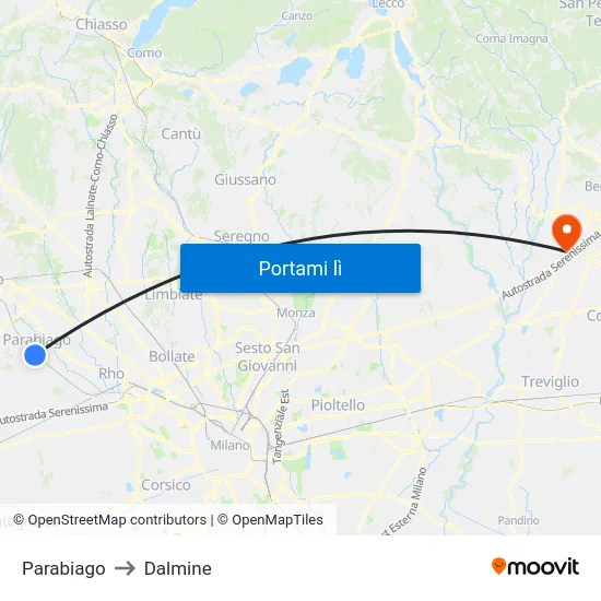 Parabiago to Dalmine map