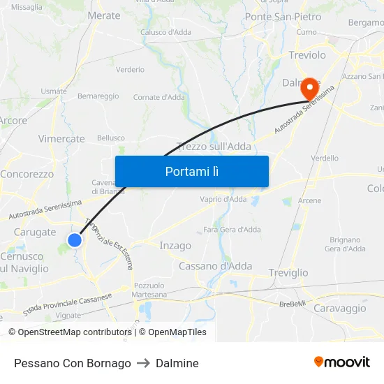 Pessano Con Bornago to Dalmine map