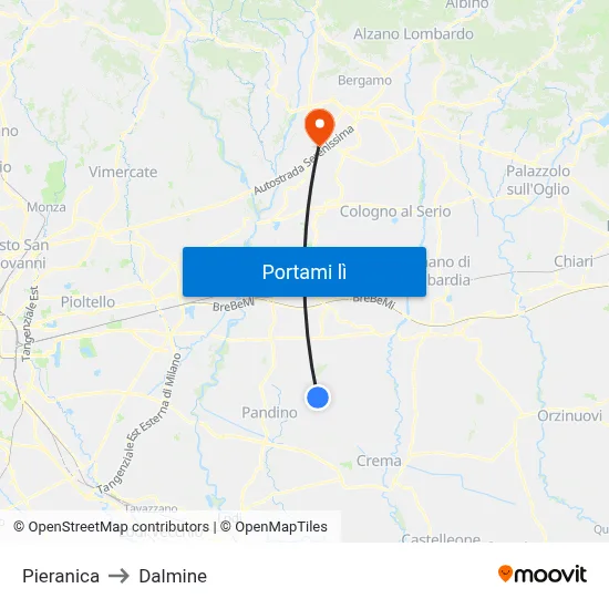 Pieranica to Dalmine map
