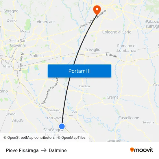 Pieve Fissiraga to Dalmine map