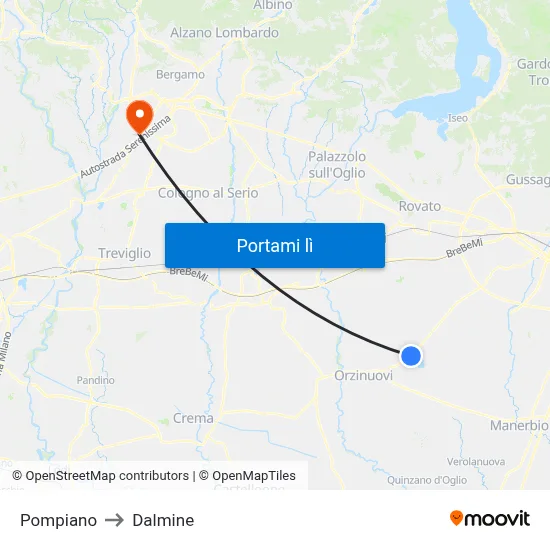 Pompiano to Dalmine map