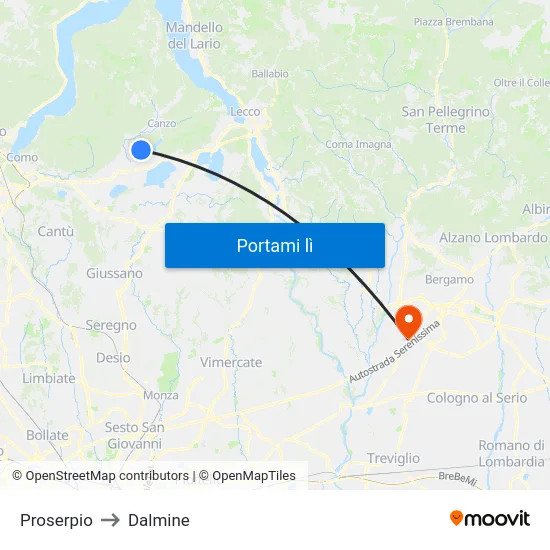 Proserpio to Dalmine map