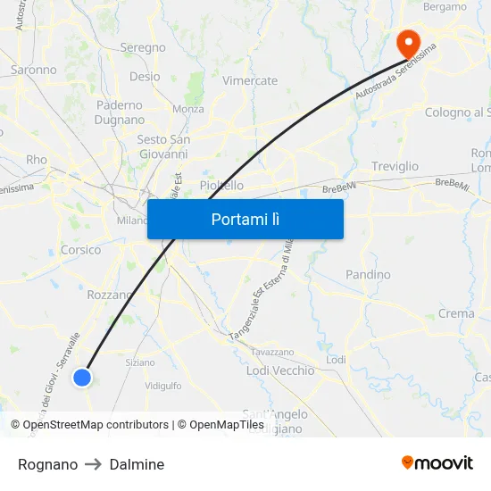 Rognano to Dalmine map