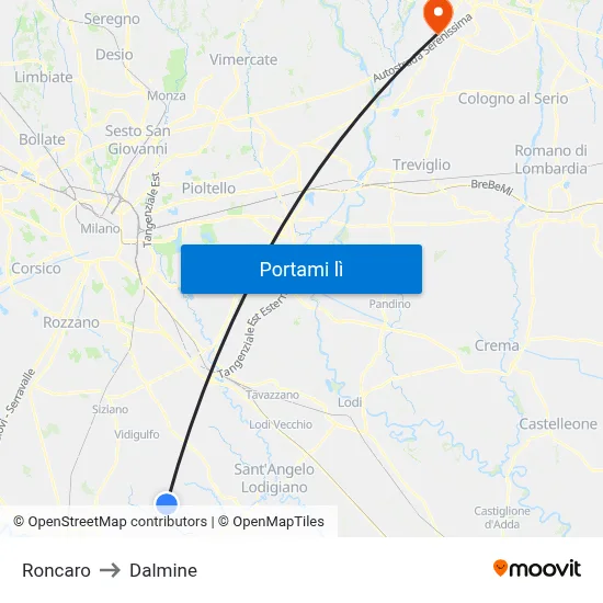 Roncaro to Dalmine map