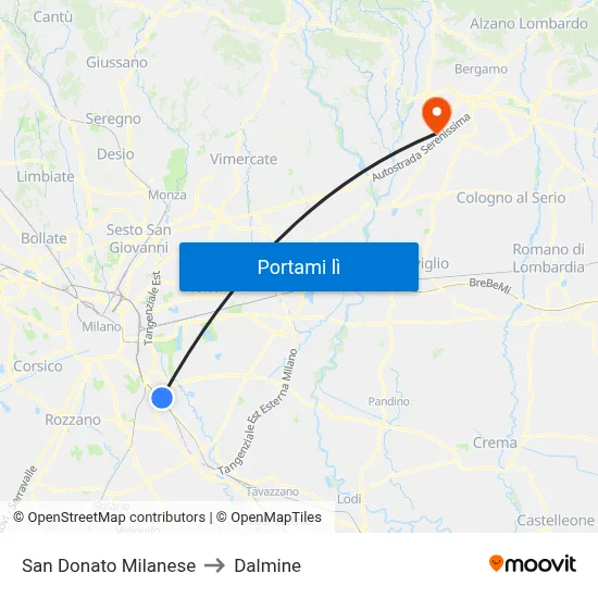 San Donato Milanese to Dalmine map