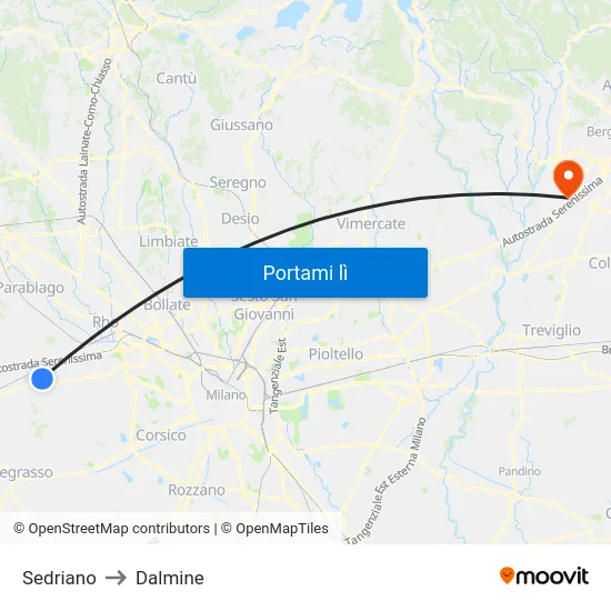 Sedriano to Dalmine map