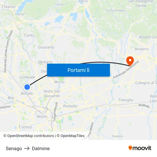 Senago to Dalmine map