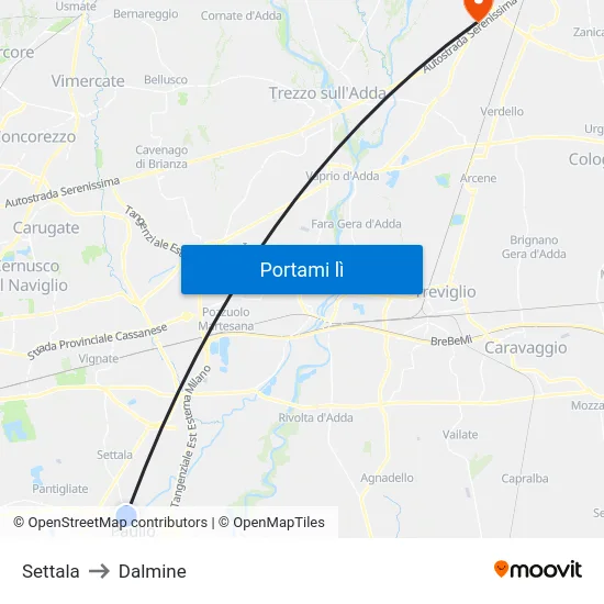 Settala to Dalmine map
