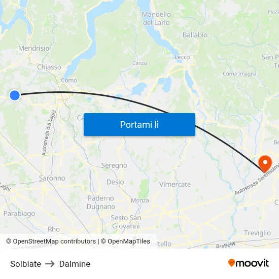 Solbiate to Dalmine map