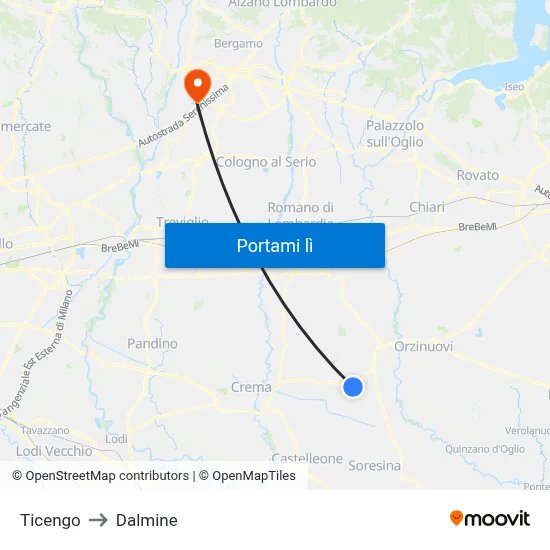 Ticengo to Dalmine map