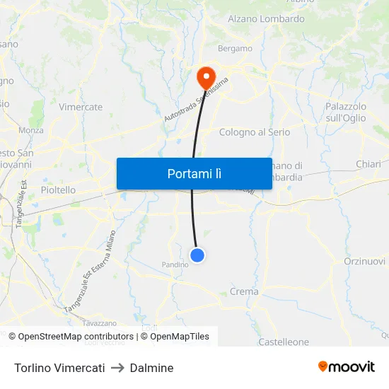Torlino Vimercati to Dalmine map