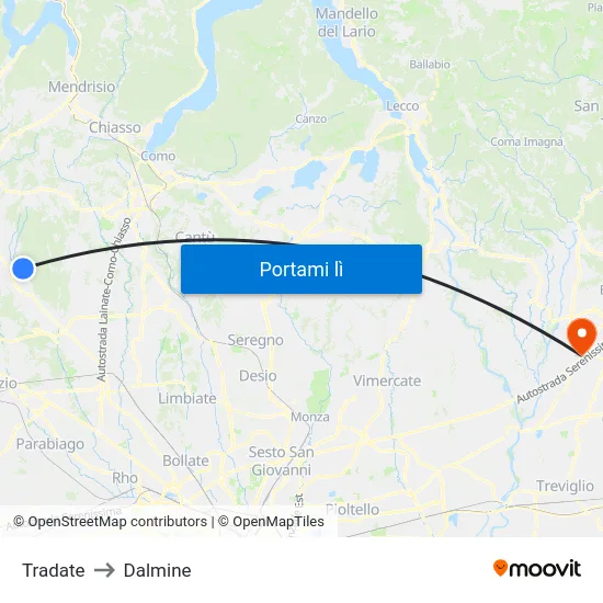 Tradate to Dalmine map