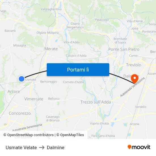 Usmate Velate to Dalmine map