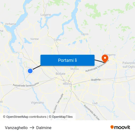 Vanzaghello to Dalmine map