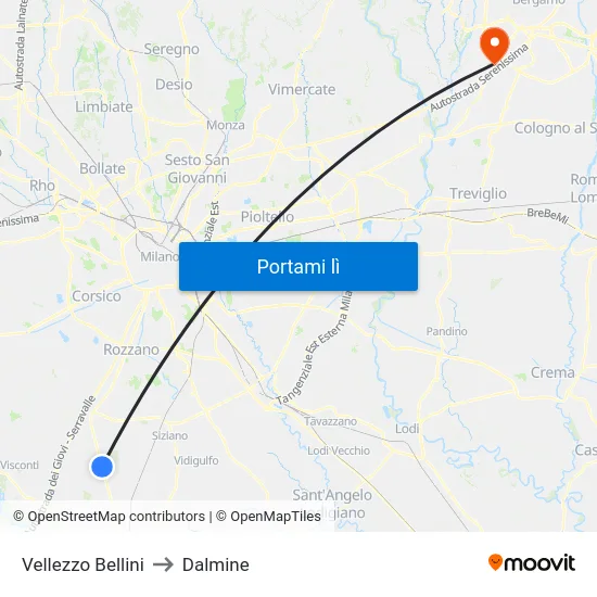 Vellezzo Bellini to Dalmine map