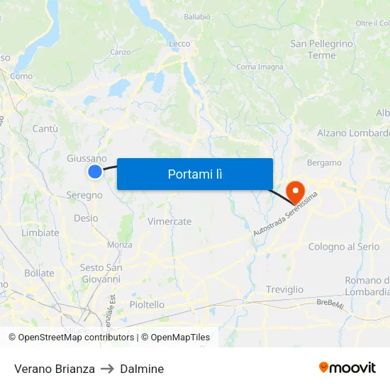 Verano Brianza to Dalmine map