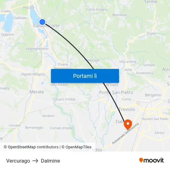 Vercurago to Dalmine map