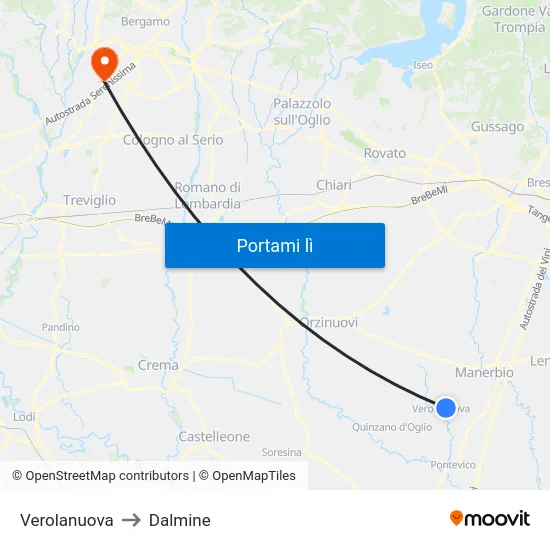 Verolanuova to Dalmine map
