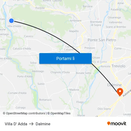 Villa D' Adda to Dalmine map
